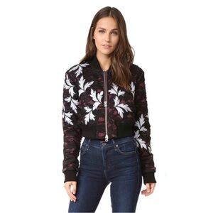 SELF-PORTRAIT Floral Satin Lace Cropped Bomber Jacket Size 4 Double Zipper